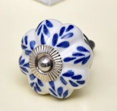 Blue Leaf Ceramic Melon Cabinet Knob Online