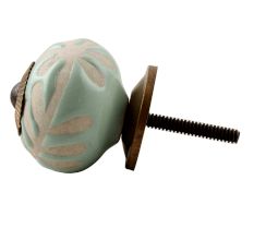 Sage Green Etched Ceramic Floral Cabinet Knob Online 