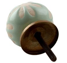 Sage Green Etched Ceramic Floral Cabinet Knob Online 