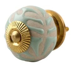 Sage Green Etched Ceramic Floral Cabinet Knob Online 
