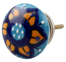 Mustard Flower Flat Ceramic Cabinet Knob