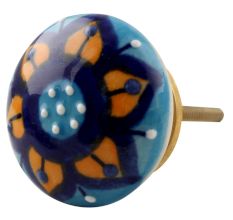 Mustard Flower Flat Ceramic Cabinet Knob