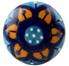 Mustard Flower Flat Ceramic Cabinet Knob