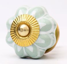 Sage Green Flower Medium Ceramic Melon Cabinet Knob