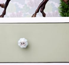 Sage Green Flower Medium Ceramic Melon Cabinet Knob