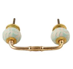 Sage Green Etched Ceramic Floral Bridge Handle