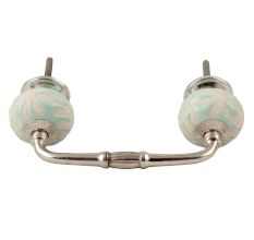 Sage Green Etched Ceramic Floral Bridge Handle