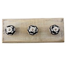 Black And White Ceramic Floral Wooden Hook