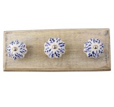 Blue Leaf Ceramic Melon Wooden Hook