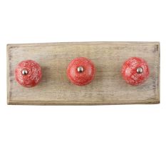 Red Ceramic Floral Wooden Hook