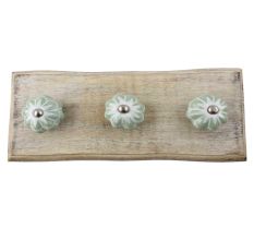 Sage Green Flower Medium Ceramic Melon Wooden Hook