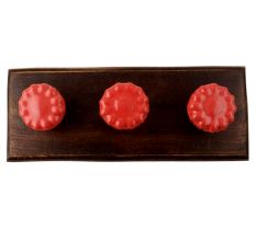 Red Flower Ceramic Wooden Hook