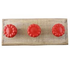 Red Flower Ceramic Wooden Hook