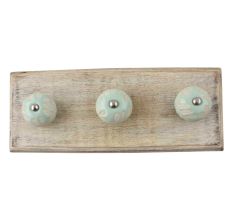 Sage Green Etched Ceramic Floral Wooden Hook
