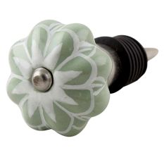 Sage Green Flower Medium Ceramic Melon Wine Stopper