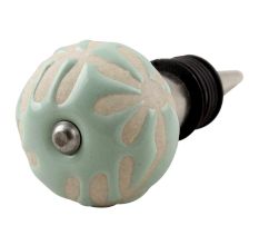 Sage Green Etched Ceramic Floral Wine Stopper