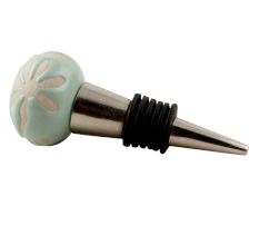 Sage Green Etched Ceramic Floral Wine Stopper
