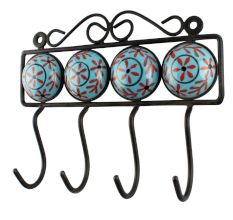Turquoise Ceramic Floral Tiles Hooks 