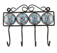 Turquoise Ceramic Floral Tiles Hooks 