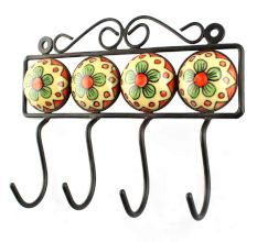 Mustard With Green Flower Ceramic Tiles Hook