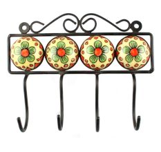 Mustard With Green Flower Ceramic Tiles Hook