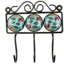 Turquoise With Green Leaf Ceramic Floral Tiles Hook
