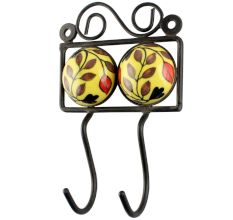 Mustard With Brown Leaf Ceramic Floral Tile Hook