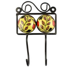 Mustard With Brown Leaf Ceramic Floral Tile Hook