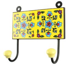 Yellow With Turquoise Tiny Flower Ceramic Tiles Hooks