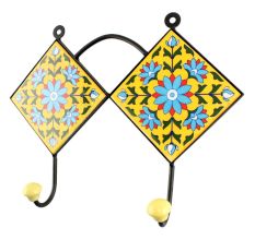 Yellow With Turquoise Sunflower Ceramic Tiles Hook Online