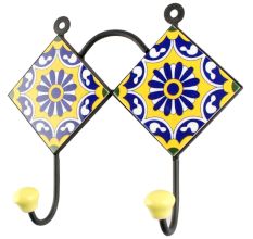 Navy Blue Wheel Flower Ceramic Tiles Hook Online 