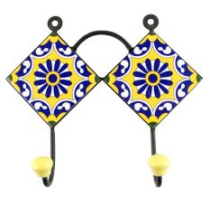 Navy Blue Wheel Flower Ceramic Tiles Hook Online 