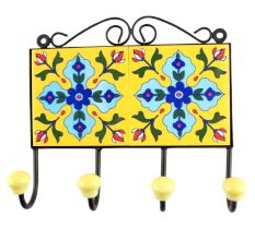 Navy Blue Tiny Flower Ceramic Tiles Hook