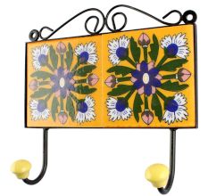Green Leaf Flower Ceramic Tiles Hook 
