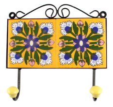 Green Leaf Flower Ceramic Tiles Hook 