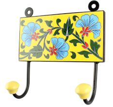 Turquoise Flower Ceramic Tile Hook