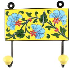 Turquoise Flower Ceramic Tile Hook