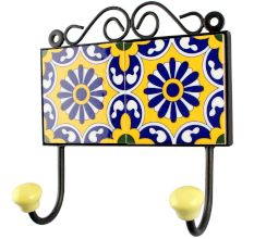 Navy Blue Wheel Flower Ceramic Tiles Hook