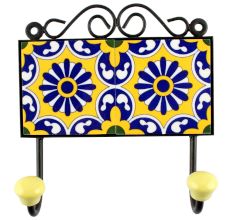 Navy Blue Wheel Flower Ceramic Tiles Hook
