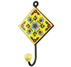 Yellow With Turquoise Tiny Flower Ceramic Tiles Hook 