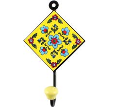 Yellow With Turquoise Tiny Flower Ceramic Tiles Hook 