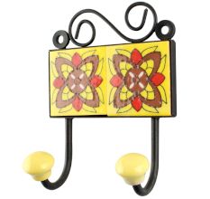Yellow With Brown Floral Ceramic Tiles Hook