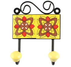 Yellow With Brown Floral Ceramic Tiles Hook