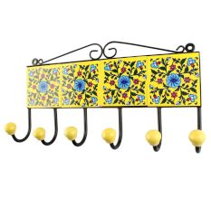 Yellow Base Turquoise Wheel Flower Ceramic Tiles Hook