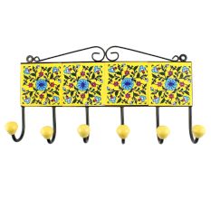 Yellow Base Turquoise Wheel Flower Ceramic Tiles Hook