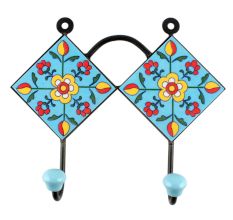 Turquoise Floral Ceramic Tiles Wall Hook