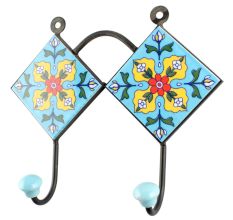 Turquoise Base Red Tiny Flower Ceramic Tiles Hook 