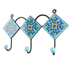 Turquoise With Yellow Wheel Flower Ceramic Tiles Hook 