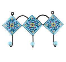Turquoise With Yellow Wheel Flower Ceramic Tiles Hook 