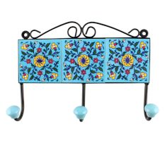 Turquoise Base Yellow Wheel Flower Ceramic Tiles Hooks